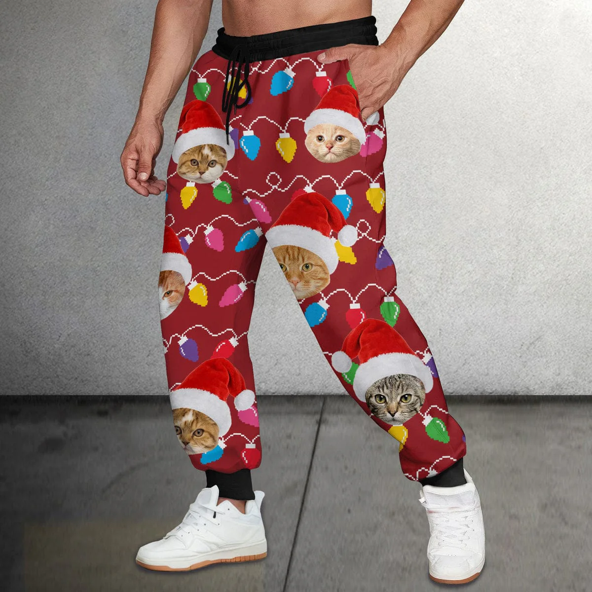 Custom Photo With Colorful Christmas Lights For Cat Lovers Sweatpants N304 889922 - Image 2