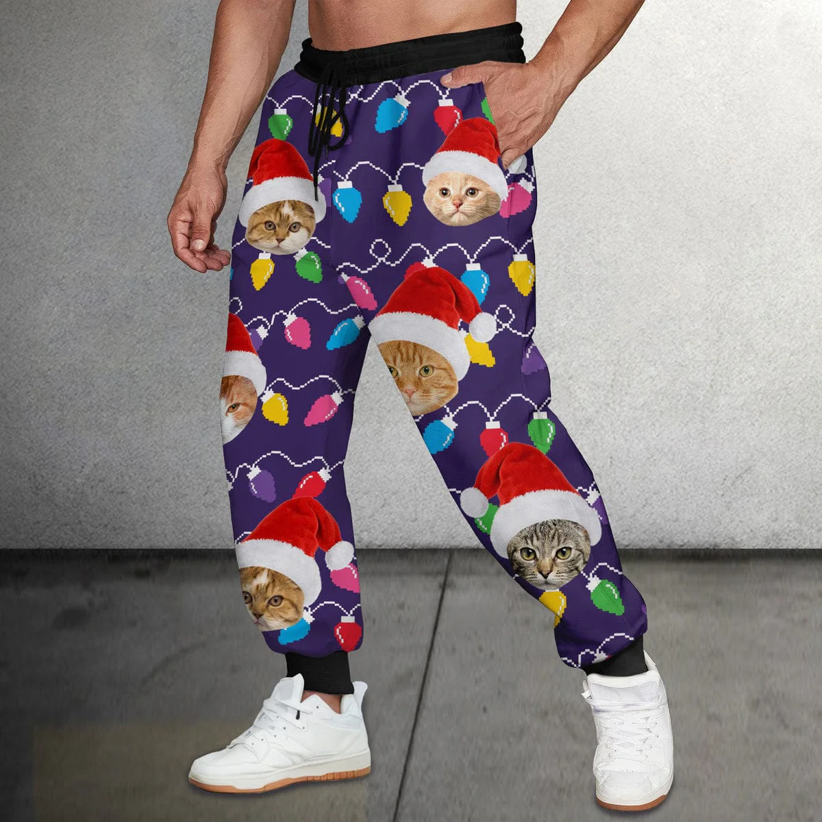 Custom Photo With Colorful Christmas Lights For Cat Lovers Sweatpants N304 889922 - Image 3