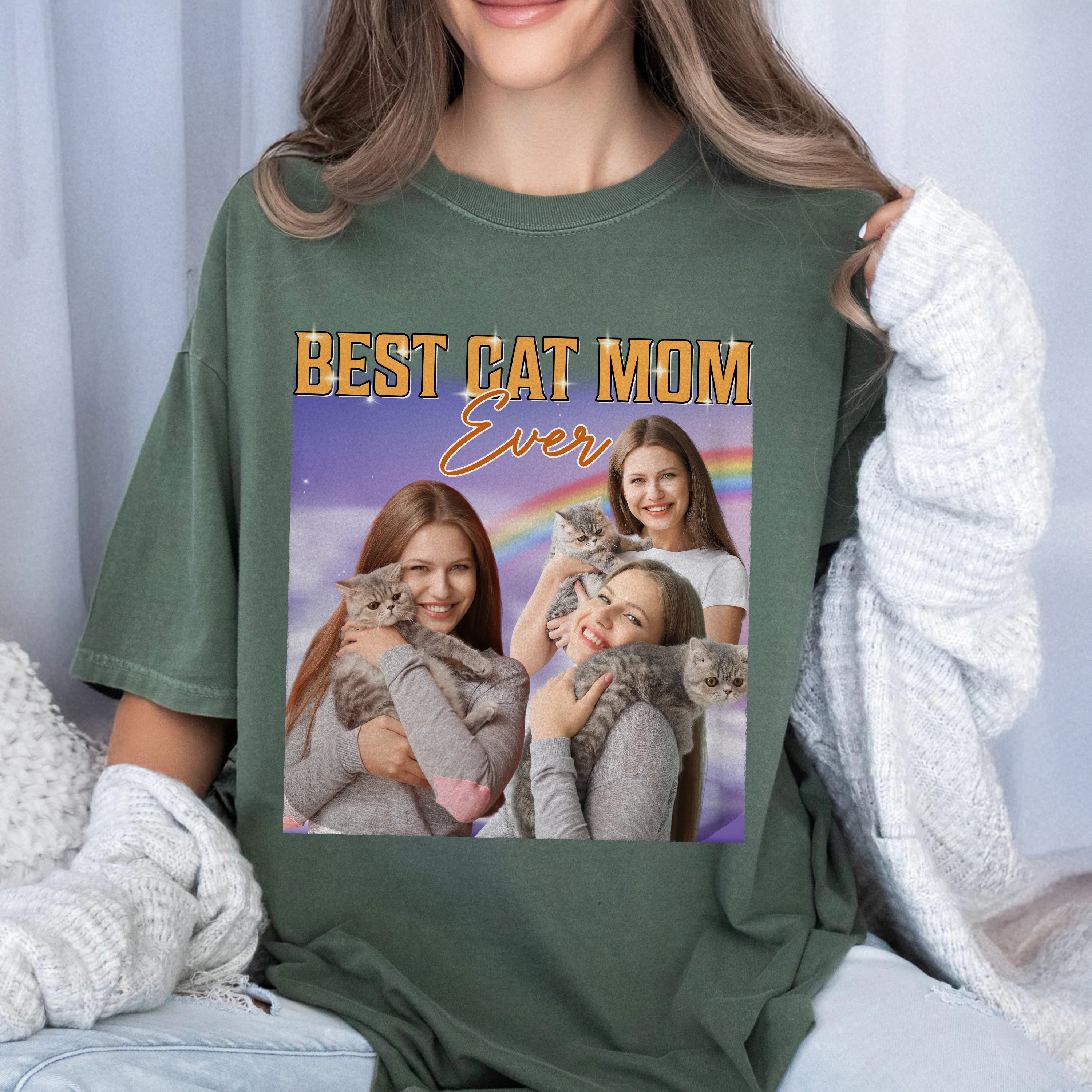 Custom Portrait Photo Cat Mom Cat Dad Vintage Style Comfort Shirt HO82 894894 - Image 8