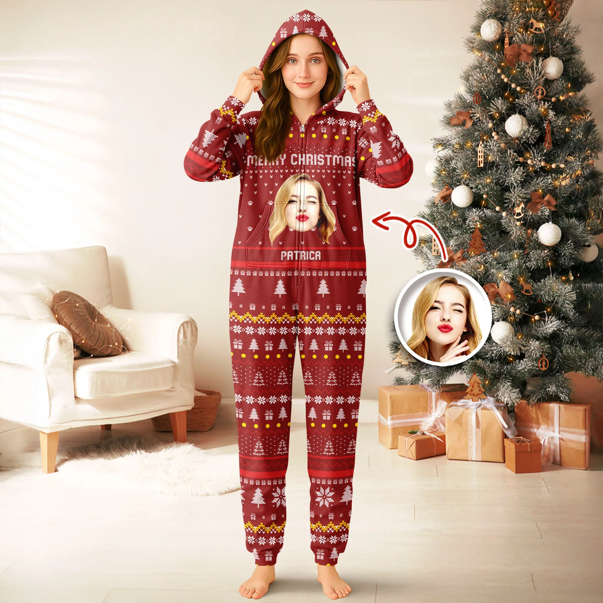 Custom Portrait Photo Merry Christmas Onesie Pajamas HO82 900640 - Image 3