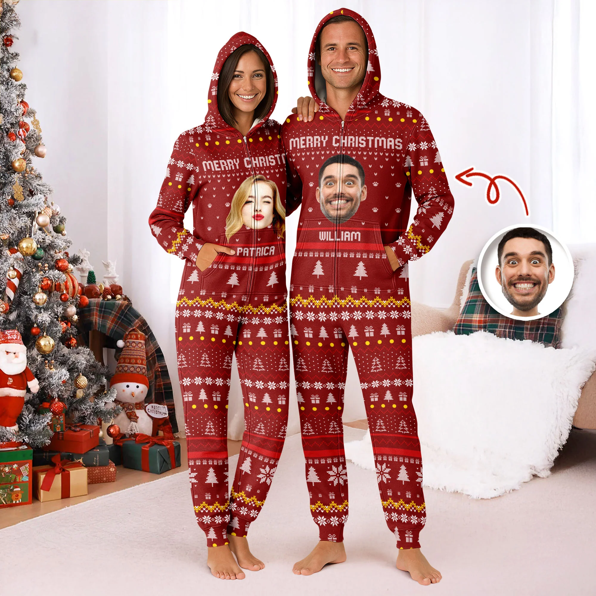 Custom Portrait Photo Merry Christmas Onesie Pajamas HO82 900640 - Image 5