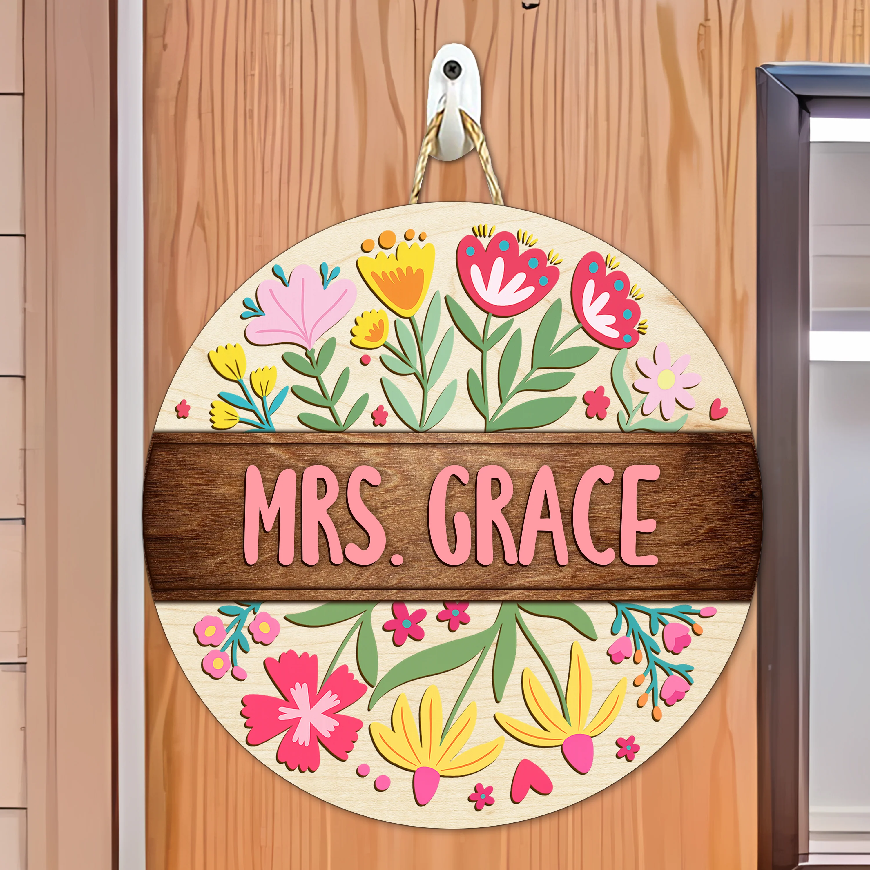 Custom Teacher Name With Floral Layer Doorsign, Back To School Gift HO82 894302 - Image 4