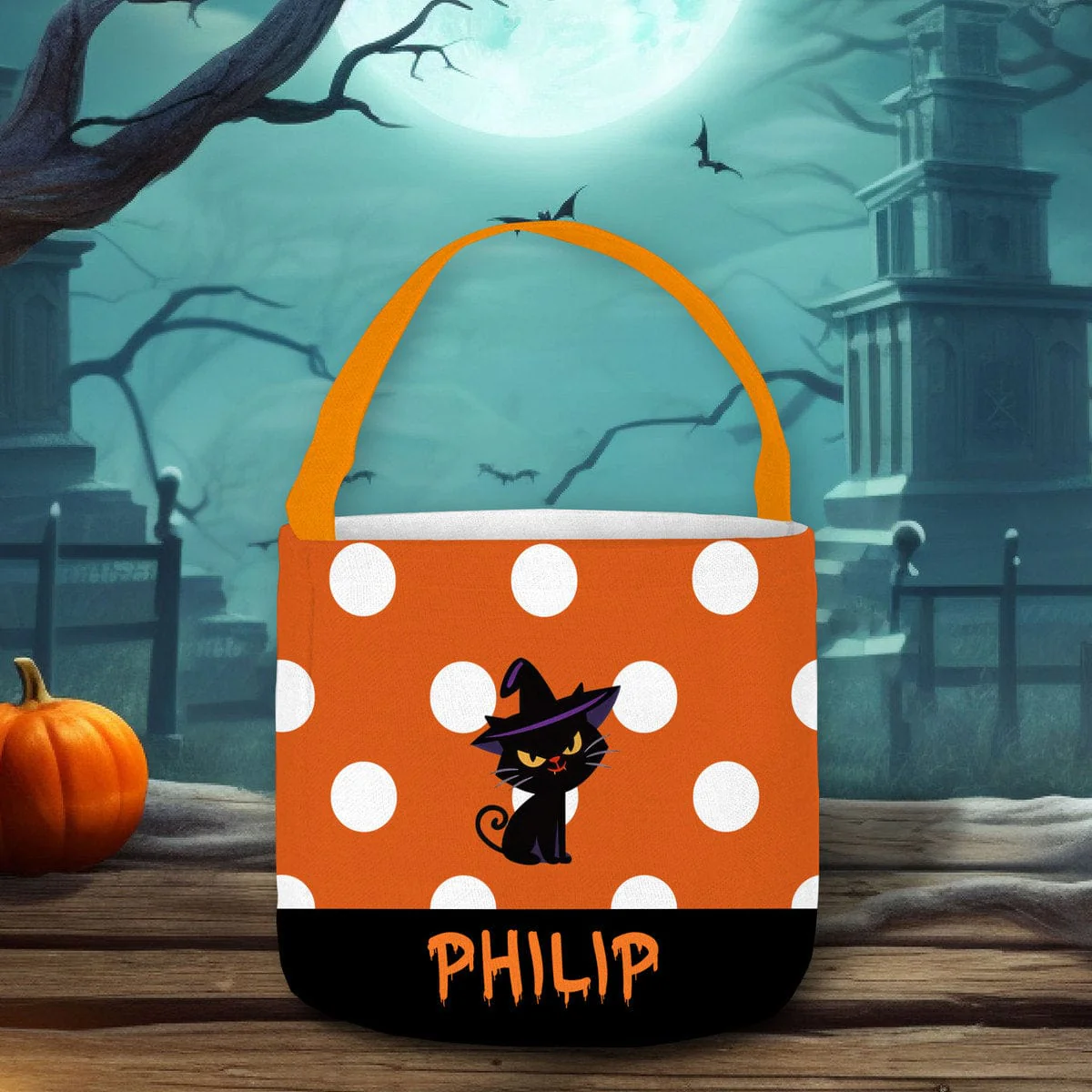 Customized With Bats And Witches Pattern Halloween Basket Personalized Gift T368 889620 - Image 2