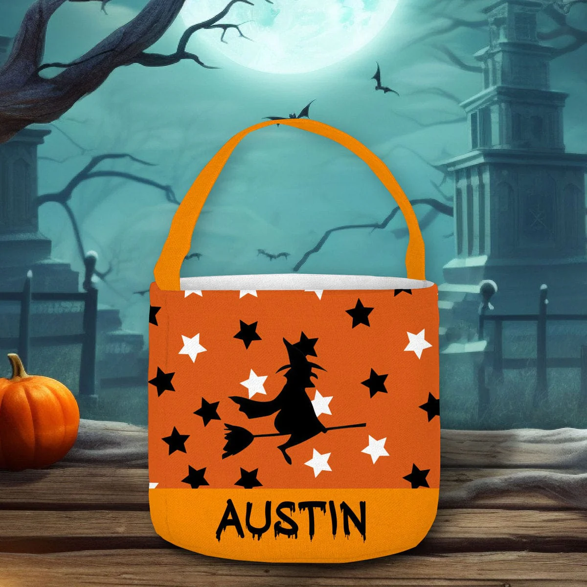 Customized With Bats And Witches Pattern Halloween Basket Personalized Gift T368 889620 - Image 3