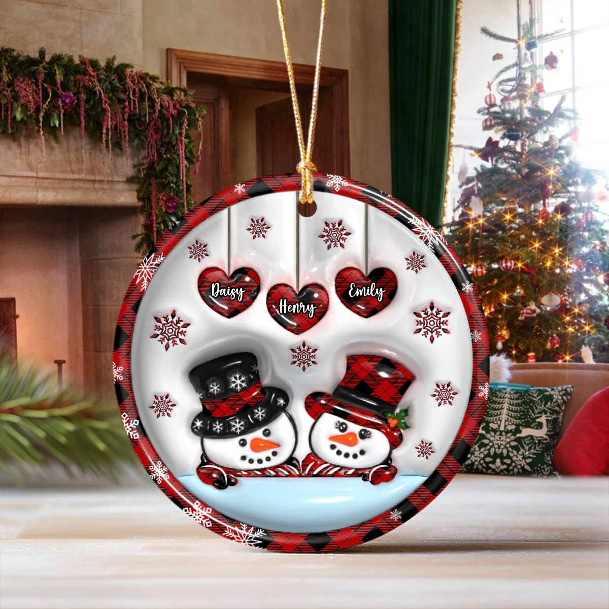 Dad Mom Snowman Christmas 3D Inflated Effect Ceramic Ornament Personalized Gift For Family HO82 894722 - Image 6