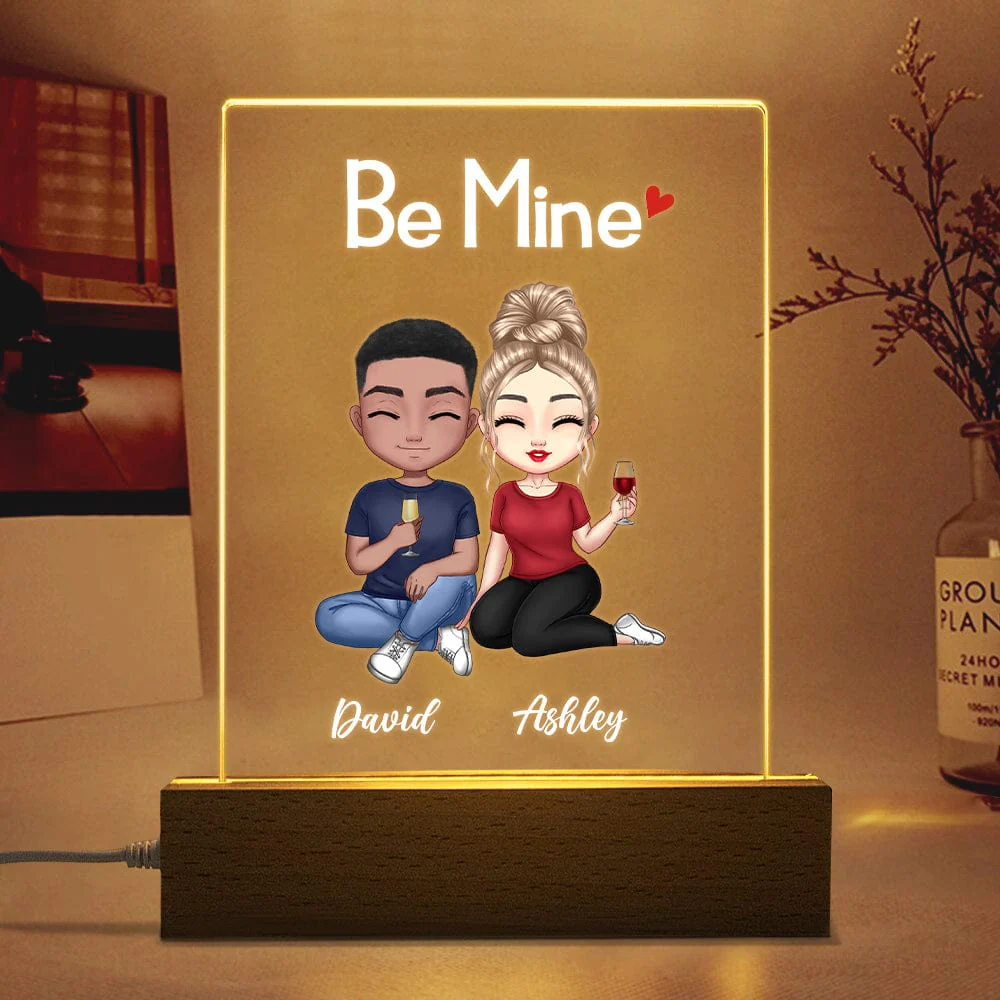 Doll Couple Sitting Gift For Him/Her Acrylic Plaque LED Lamp Night Light Personalized Gift DA199 890026