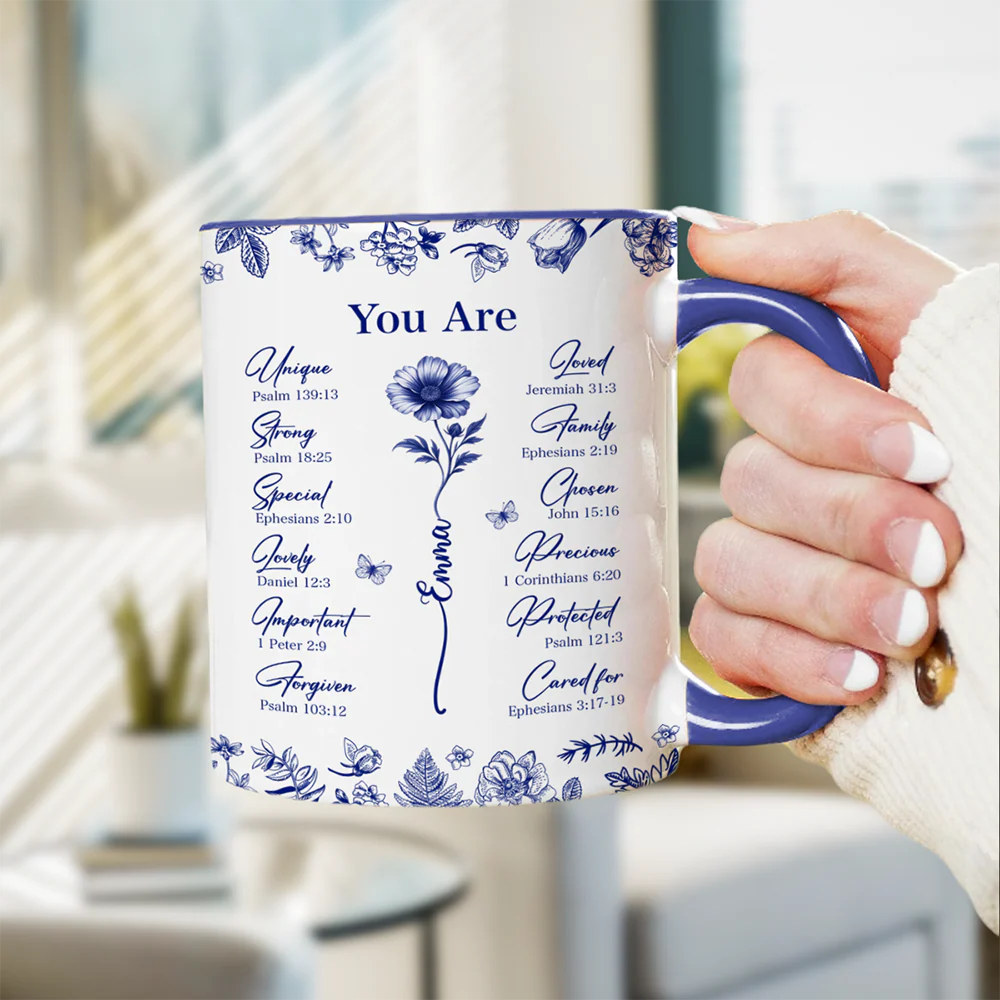 God Says You Are Christian Gift Toile De Jouy Birth Flower Accent Mug HO82 894650 - Image 3