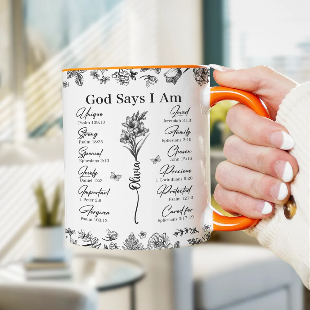 God Says You Are Christian Gift Toile De Jouy Birth Flower Accent Mug HO82 894650 - Image 6