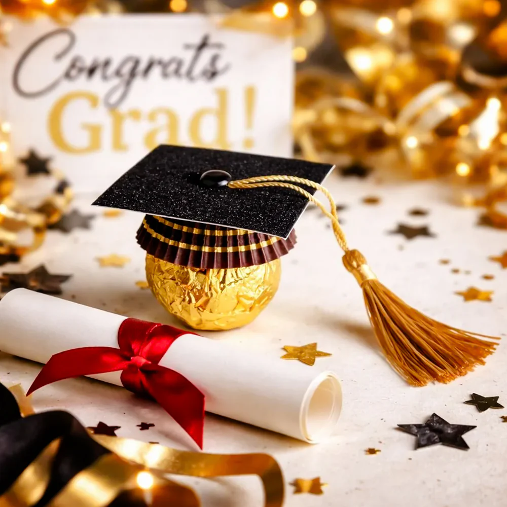 Graduation Gold Wrapped Candy Graduation Favors Mini Graduation Hat Candy Toppers, Grad Party Favors Unique Grad Candy HO82 902262 - Image 2