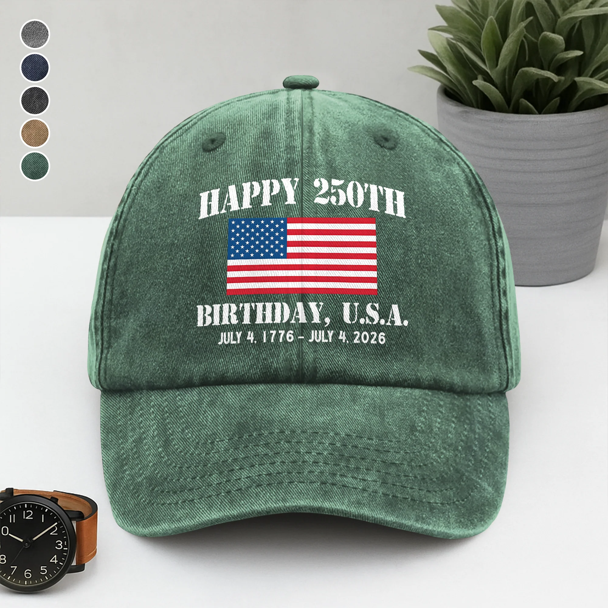 Happy 250th Birthday USA Patriotic 4th Of July Washed Denim Baseball Cap HO82 900372 - Image 9