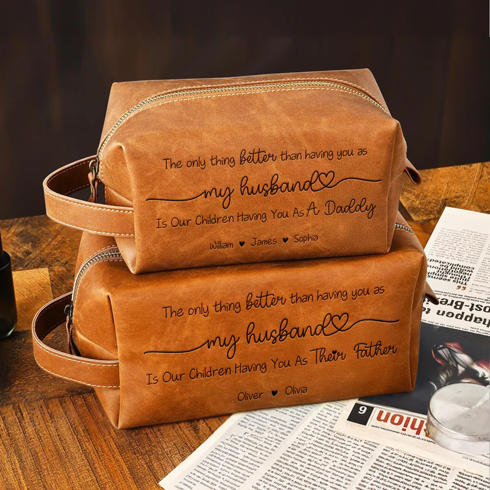 Having You As A Dad - Personalized Engraved Men's Leather Toiletry Bag HO82 894226 - Image 3