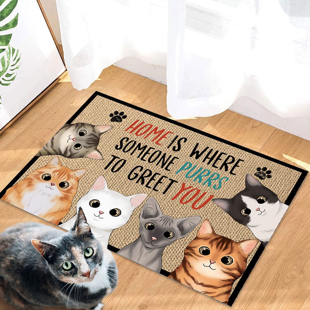 Home Is Where Someone Purrs To Greet You For Cat Lover Doormat Personalized Gift N304 889522