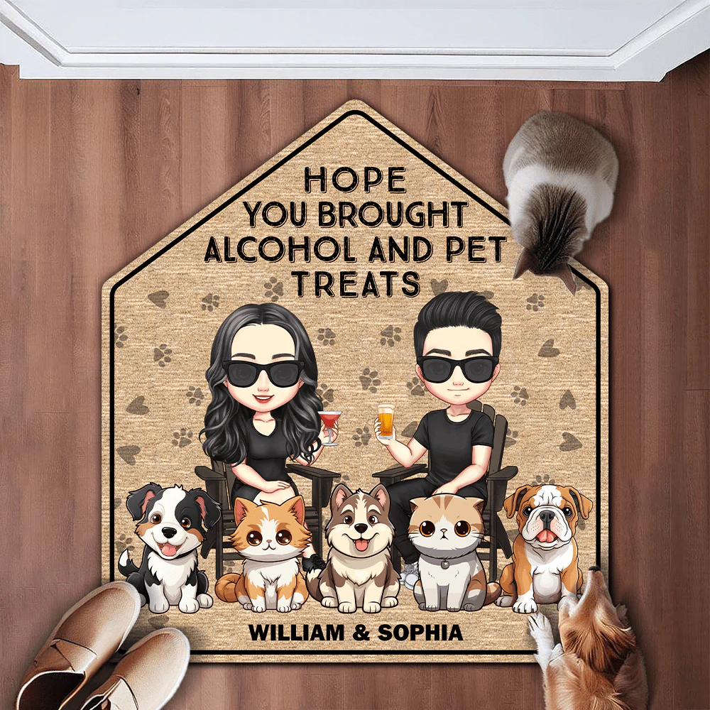 Hope You Brought Alcohol And Dog Cat Treats Custom Shape Doormat Personalized Gift TA29 890206 - Image 2