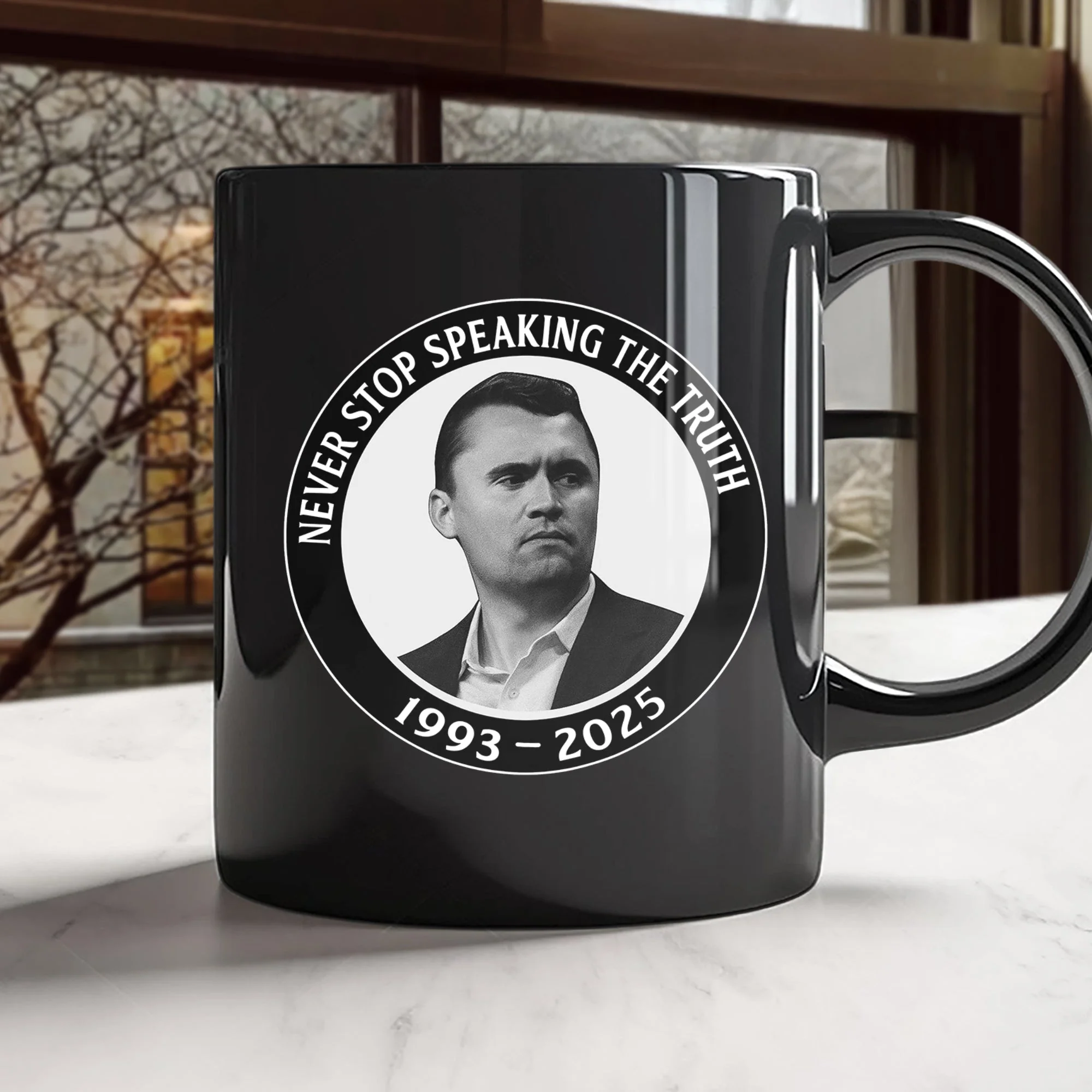 Never Stop Speaking The Truth 1993-2025 Charlie Kirk Black Mug HO82 65822 - Image 3