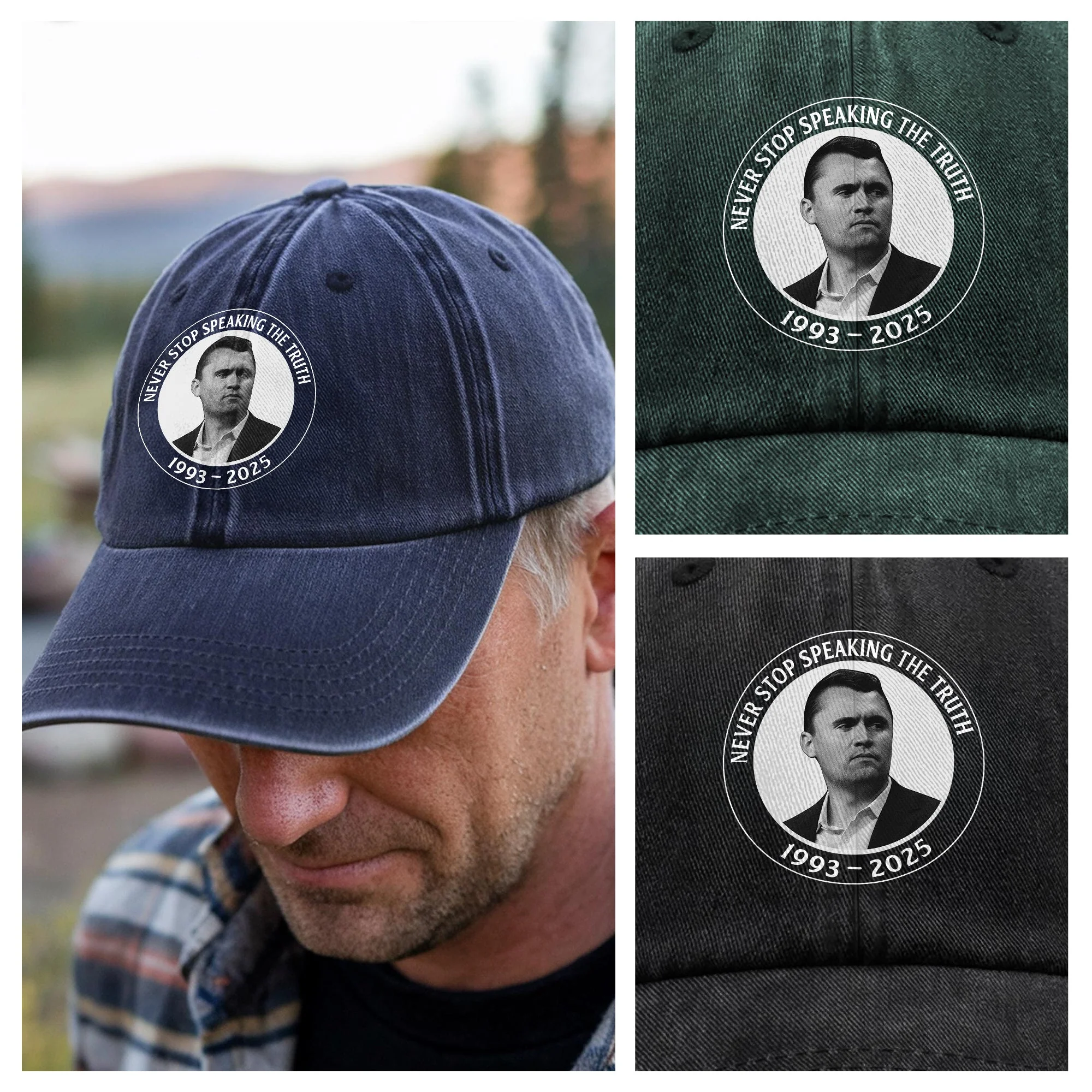 Never Stop Speaking The Truth 1993-2025 Charlie Kirk Washed Denim Baseball Cap HO82 65824 - Image 5