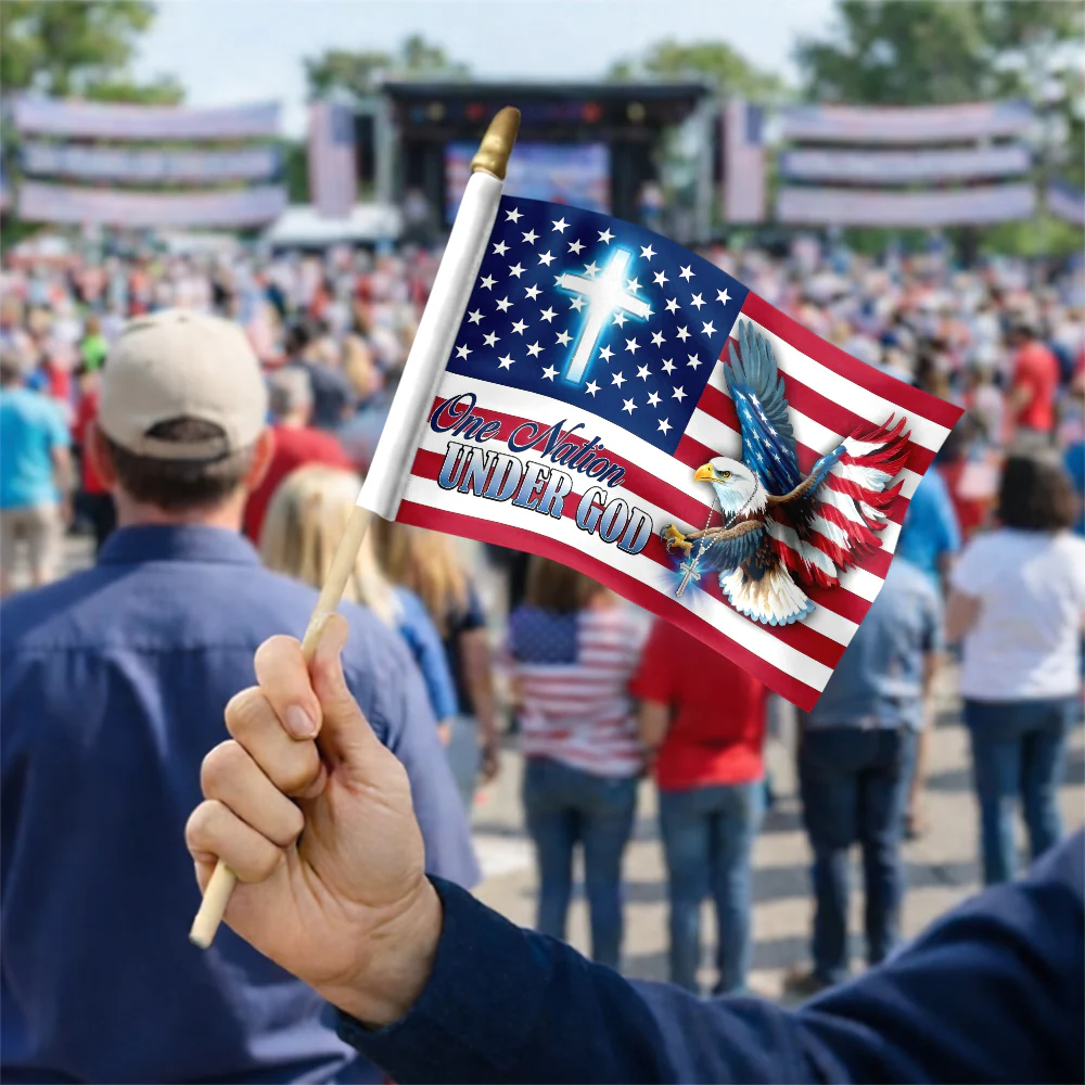 One Nation Under God Patriotic With Eagle Handheld Flag HO82 900960 - Image 2