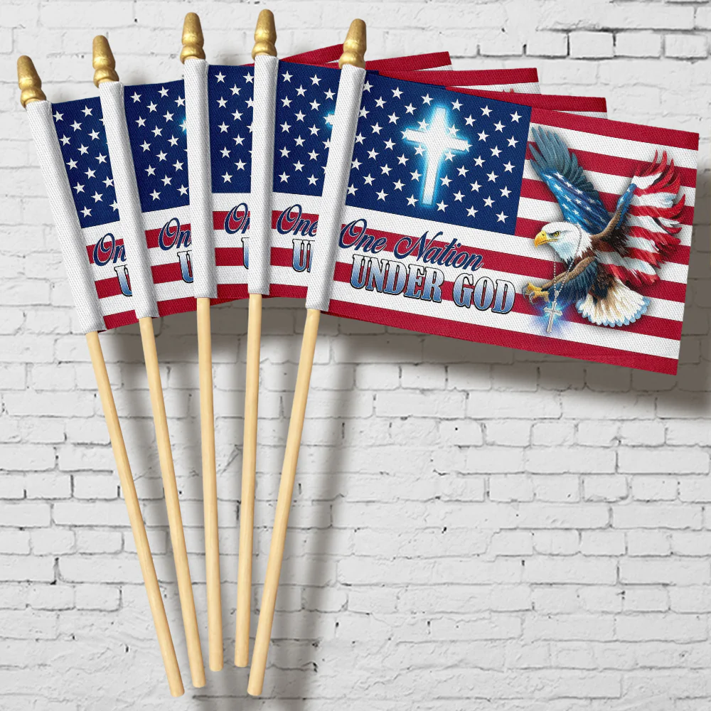 One Nation Under God Patriotic With Eagle Handheld Flag HO82 900960 - Image 3