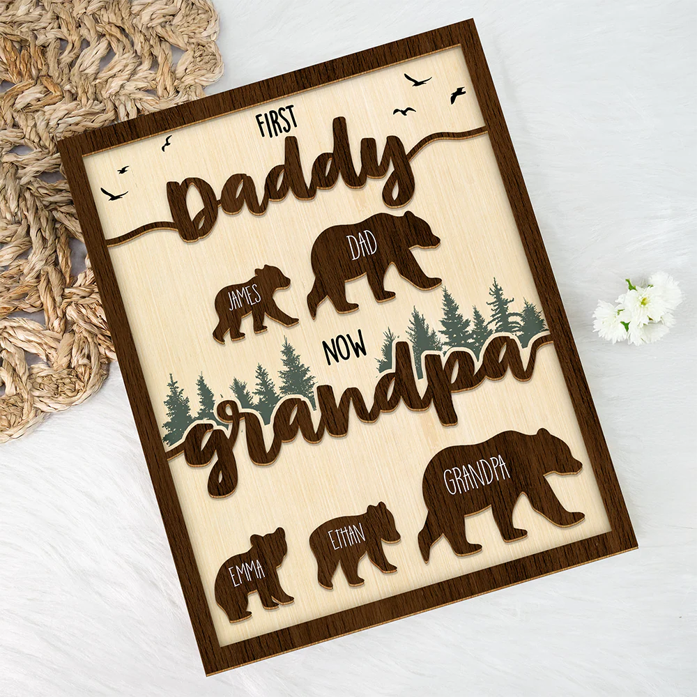Papa Bear With Kid Name Family 2-Layered Wooden Plaque With Stand Personalized Gift For Father's Day, Dad HO82 894042 - Image 5