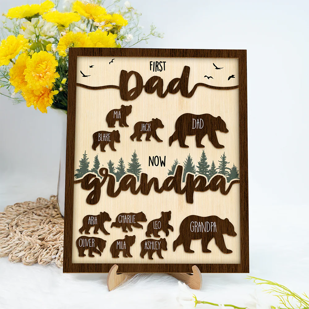 Papa Bear With Kid Name Family 2-Layered Wooden Plaque With Stand Personalized Gift For Father's Day, Dad HO82 894042 - Image 6