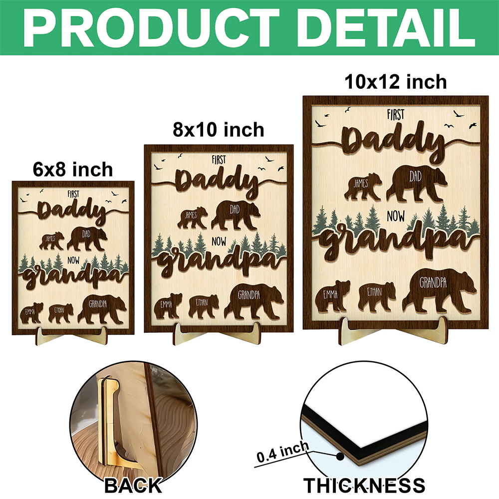 Papa Bear With Kid Name Family 2-Layered Wooden Plaque With Stand Personalized Gift For Father's Day, Dad HO82 894042 - Image 7