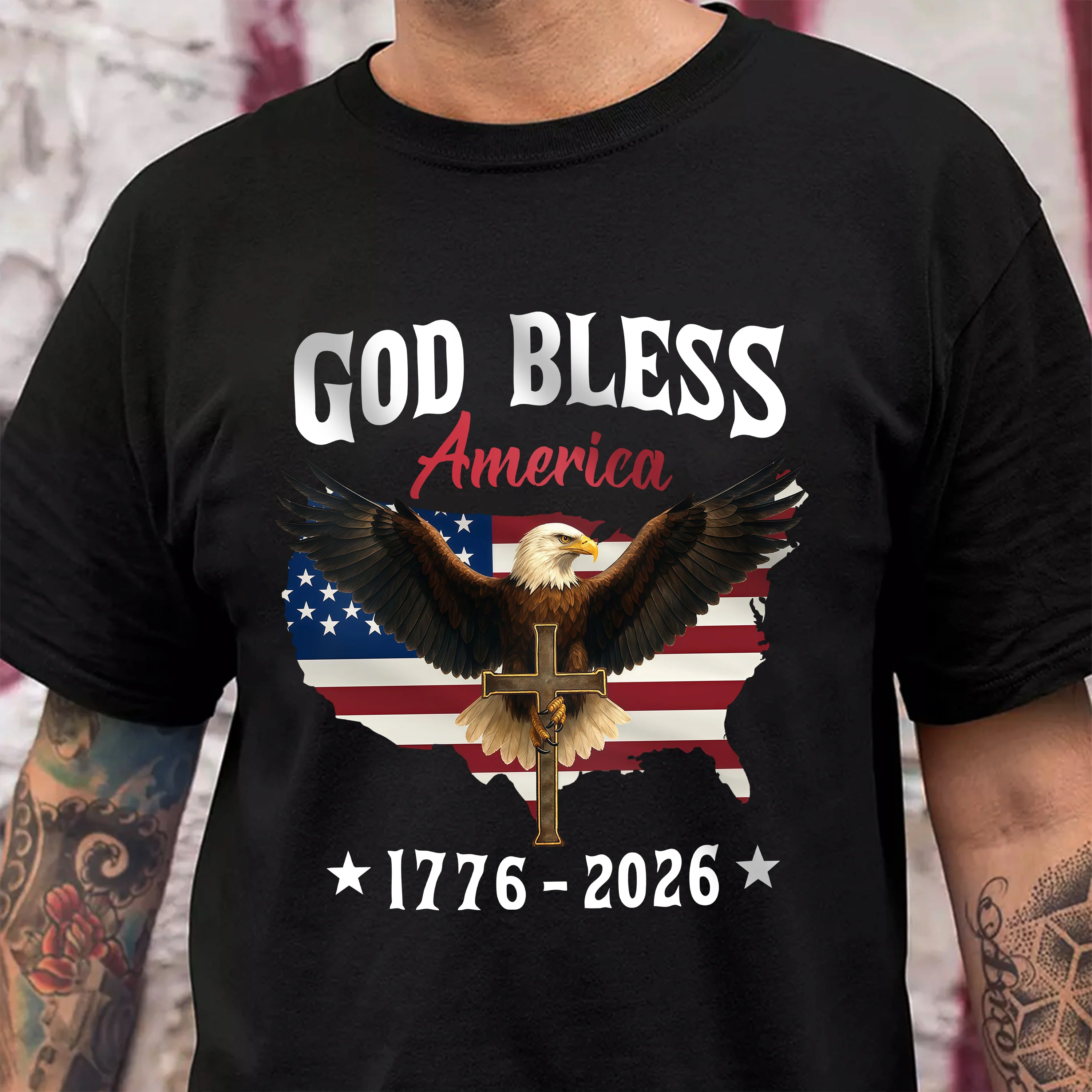 Patriotic 250th Anniversary God Bless America Eagle 1776–2026 Dark Shirt HO82 900994 - Image 6