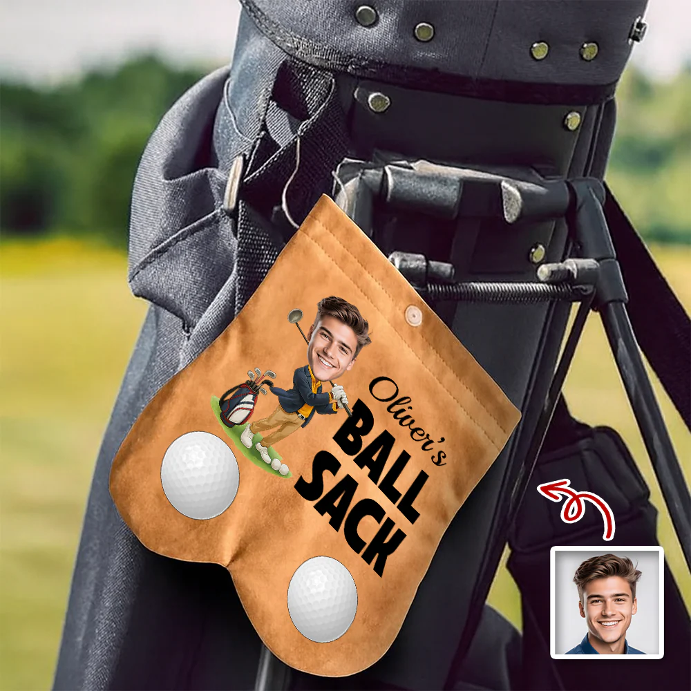 Personalised Cartoon Character Face Photo Suede Golf Ball Bag Sack with 2 Golf Balls Golf Accessory Birthday Gift for Golfer Golf Player HO82 900628 - Image 3