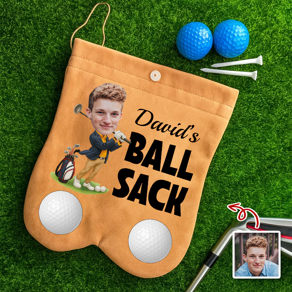 Personalised Cartoon Character Face Photo Suede Golf Ball Bag Sack with 2 Golf Balls Golf Accessory Birthday Gift for Golfer Golf Player HO82 900628 - Image 4
