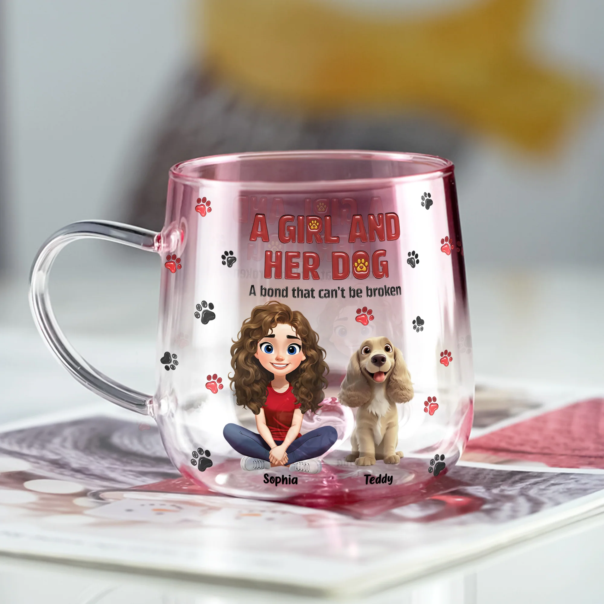 Personalized A Girl And Her Dog Pink Gradient Glass Mug - Gift For Dog Mom, Mother's Day HO82 901760 - Image 3