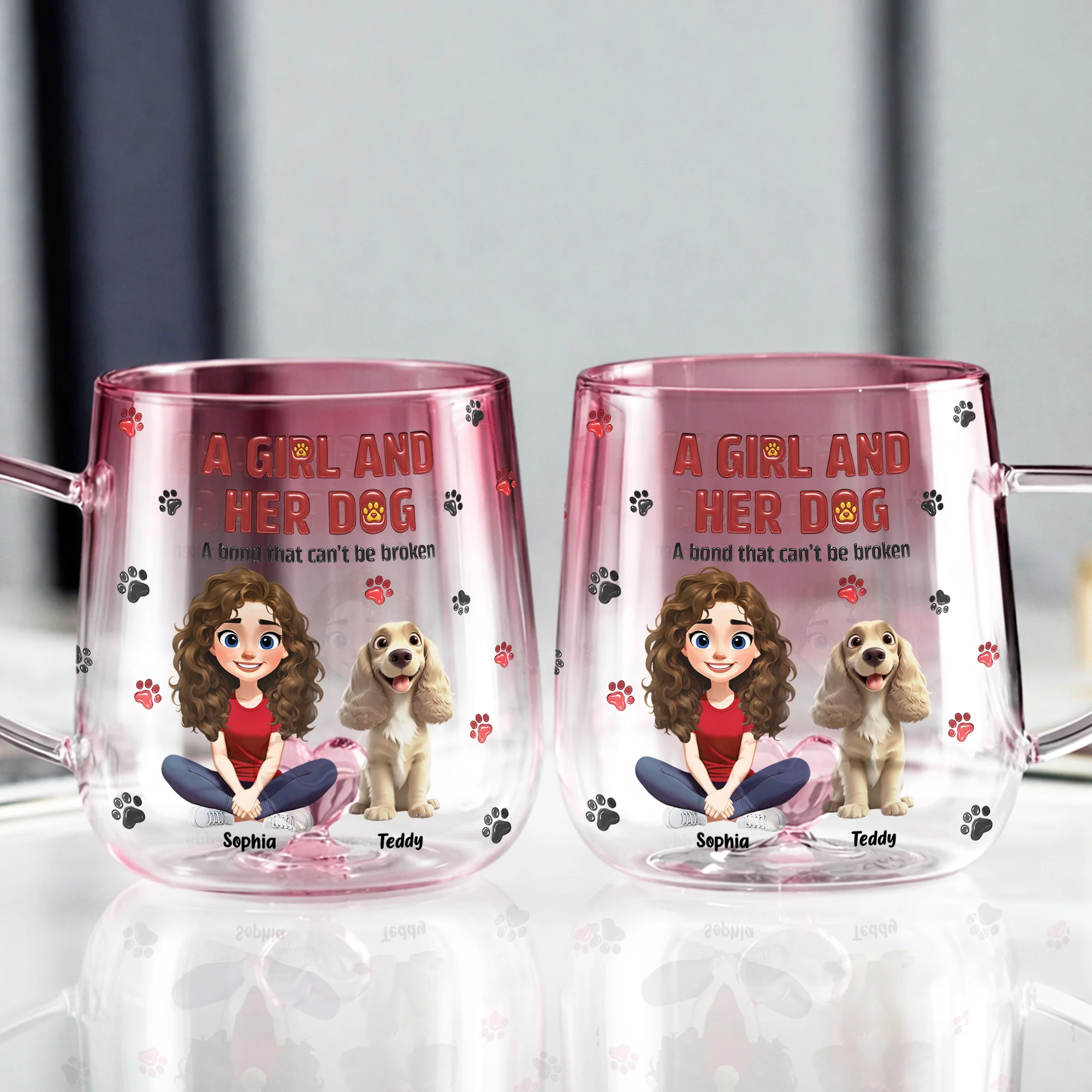 Personalized A Girl And Her Dog Pink Gradient Glass Mug - Gift For Dog Mom, Mother's Day HO82 901760 - Image 4