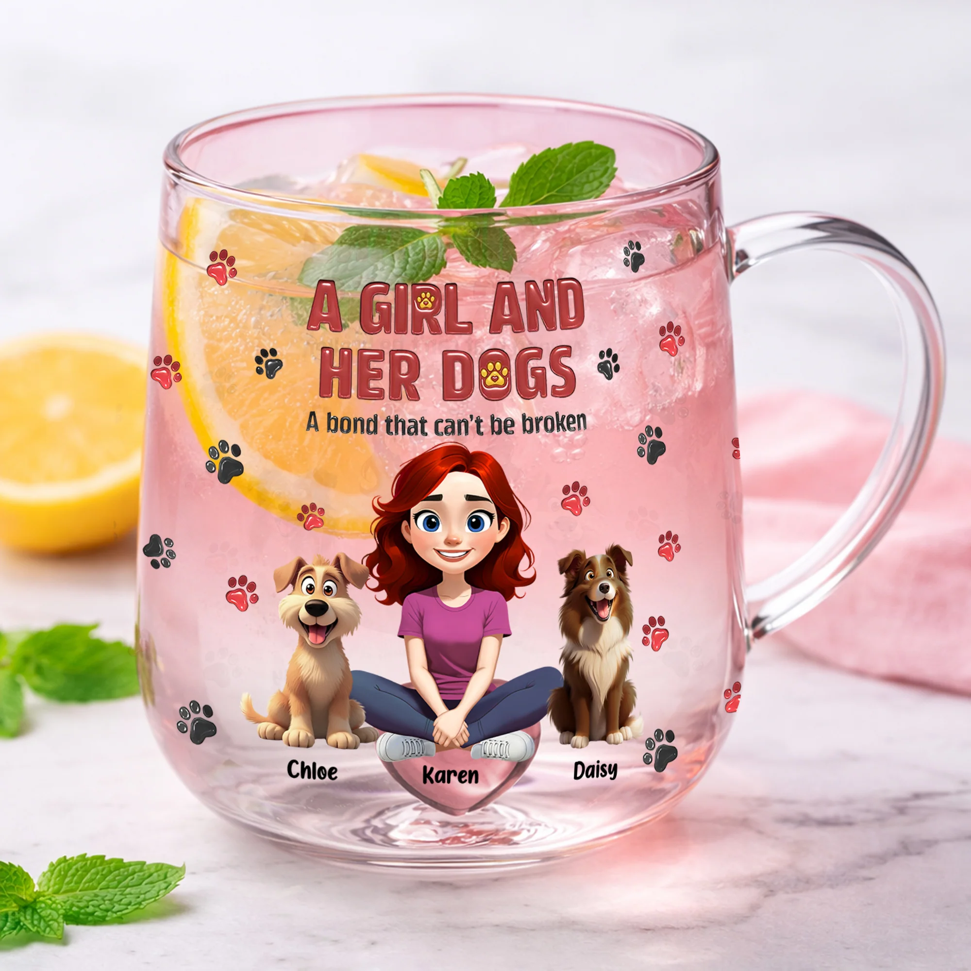 Personalized A Girl And Her Dog Pink Gradient Glass Mug - Gift For Dog Mom, Mother's Day HO82 901760 - Image 5