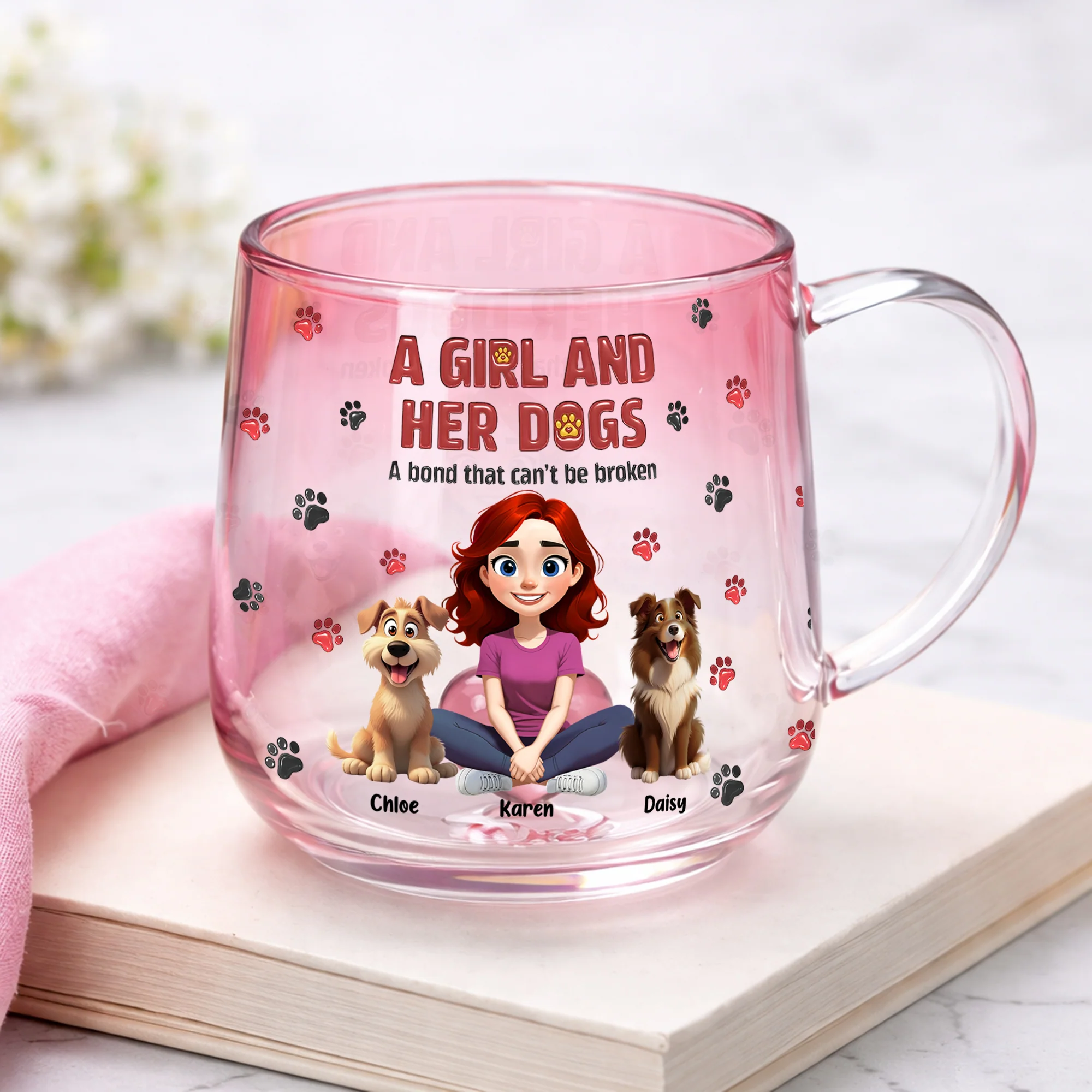 Personalized A Girl And Her Dog Pink Gradient Glass Mug - Gift For Dog Mom, Mother's Day HO82 901760 - Image 6