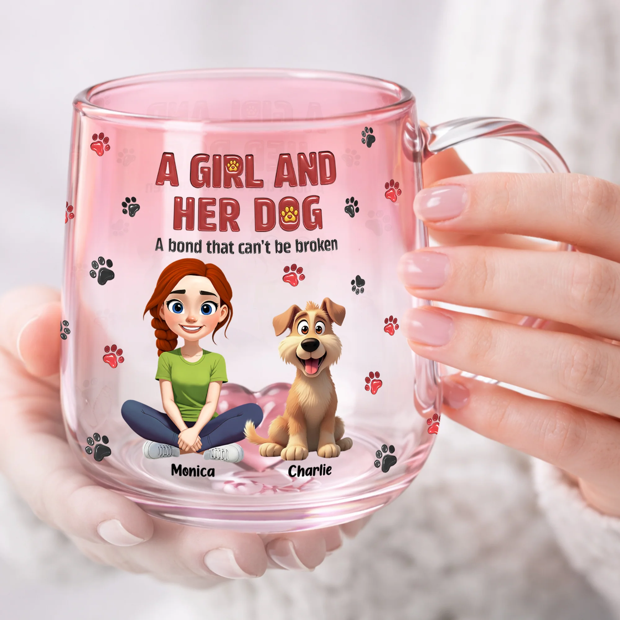 Personalized A Girl And Her Dog Pink Gradient Glass Mug - Gift For Dog Mom, Mother's Day HO82 901760 - Image 8
