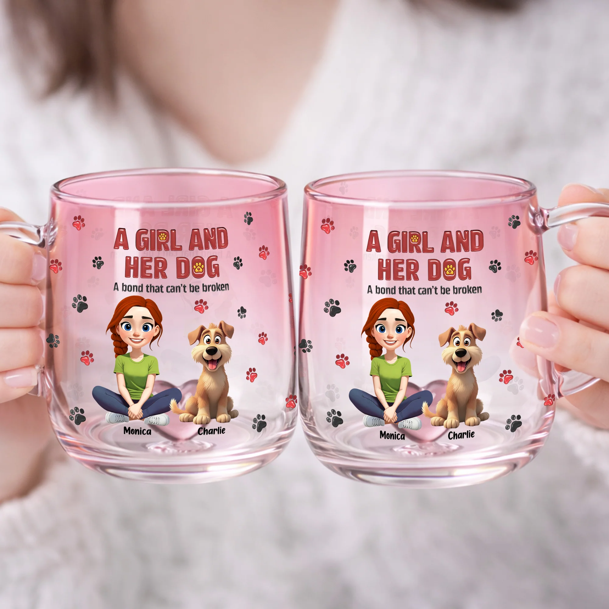Personalized A Girl And Her Dog Pink Gradient Glass Mug - Gift For Dog Mom, Mother's Day HO82 901760 - Image 9