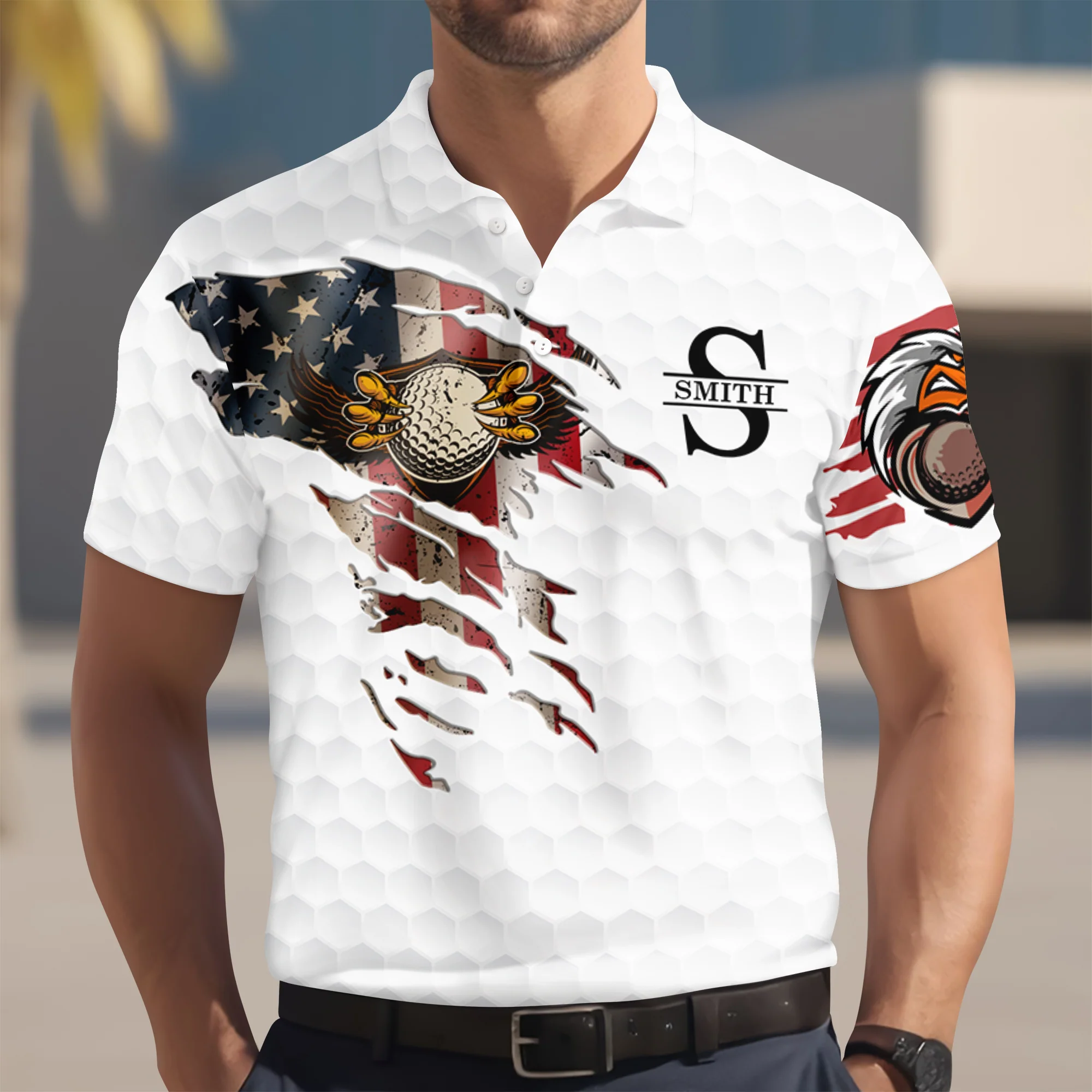 Personalized Bald Eagles American Flag Polo Shirt, Gift For Golf HO82 900824 - Image 2