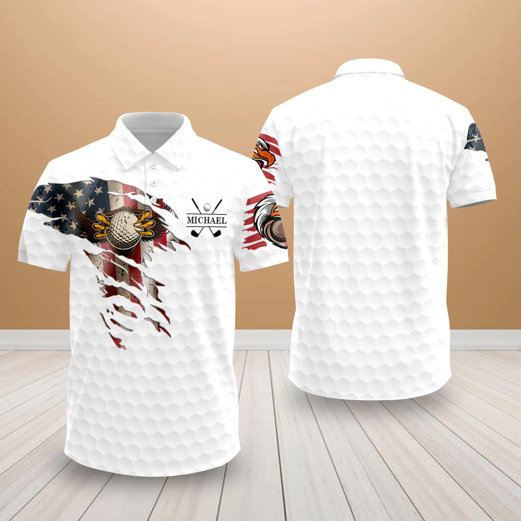 Personalized Bald Eagles American Flag Polo Shirt, Gift For Golf HO82 900824 - Image 4