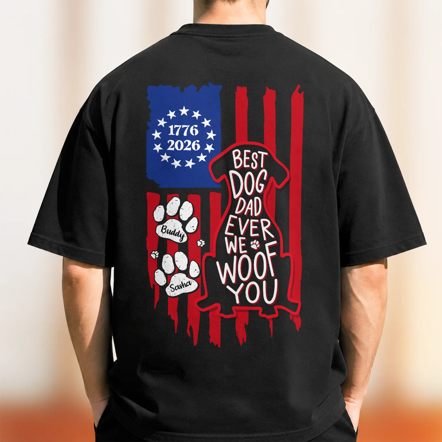 Personalized Best Dog Dad Ever We Woof You With US Flag Back Comfort Shirt - Gift For Dog Lovers HO82 902862 - Image 2