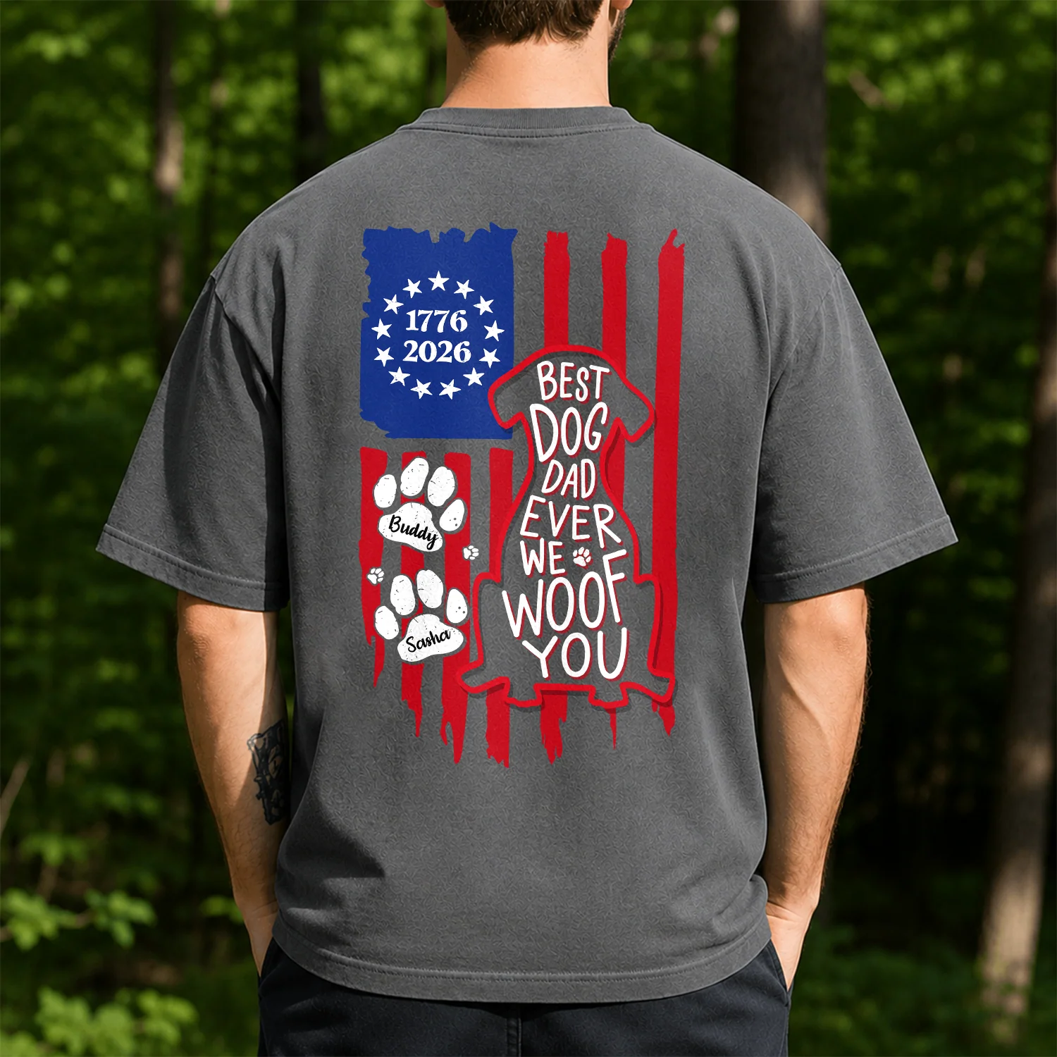 Personalized Best Dog Dad Ever We Woof You With US Flag Back Comfort Shirt - Gift For Dog Lovers HO82 902862 - Image 4