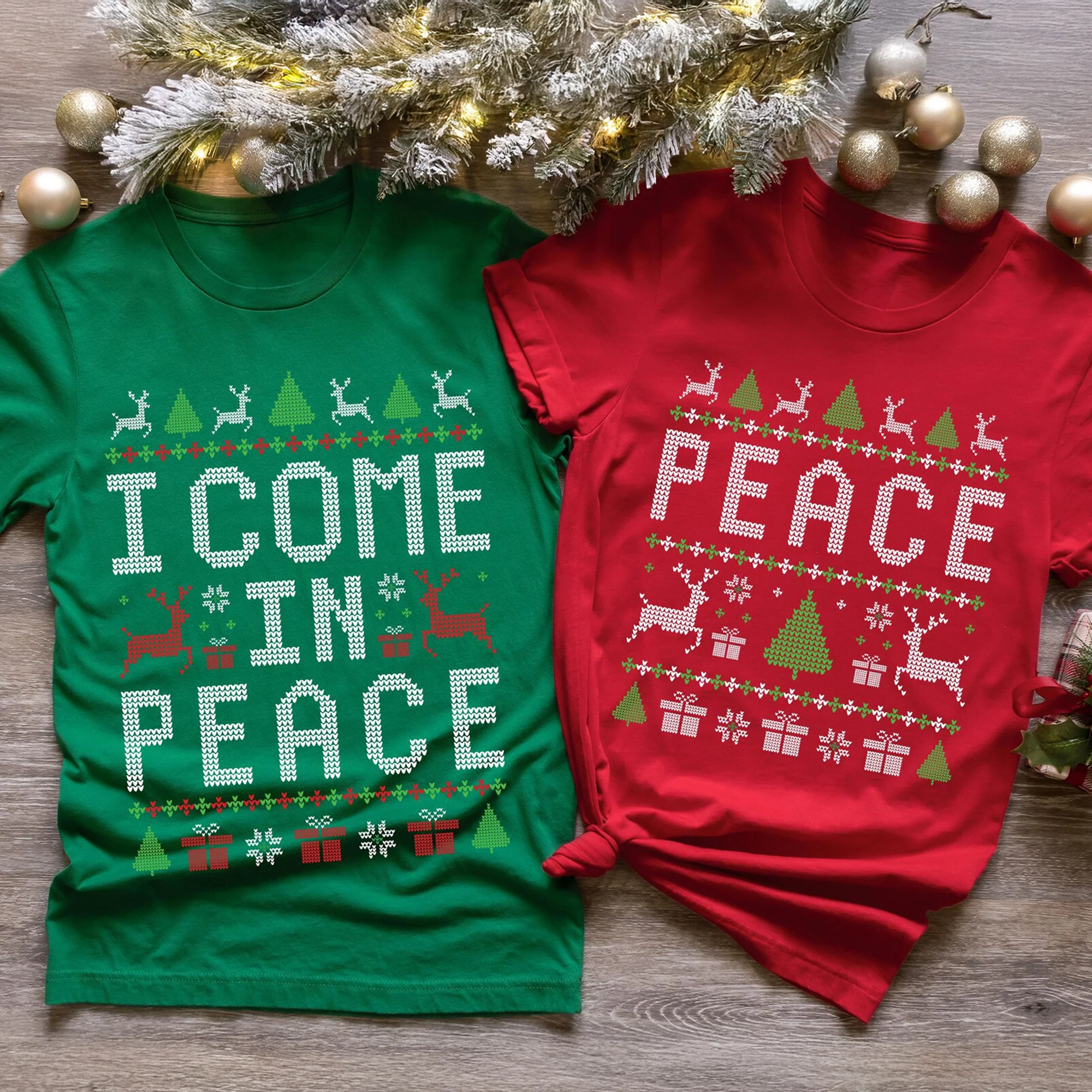Personalized Come In Peace Couple Christmas Shirt, Funny Xmas Gift HO82 900684 - Image 2