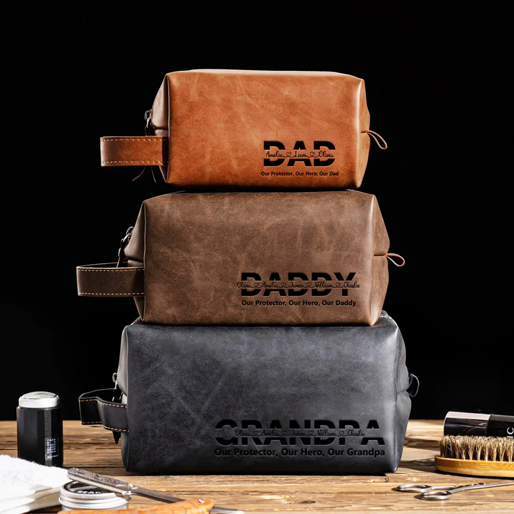 Personalized Dad And Kids Names Engraved Leather Toiletry Bag HO82 894194 - Image 6