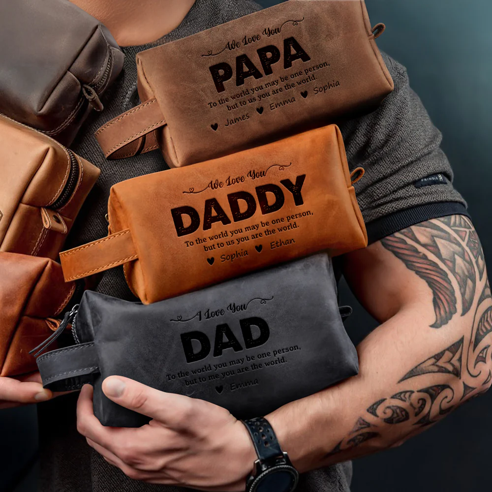 Personalized Daddy To Me You Are The World Engraved Leather Toiletry Bag HO82 894200 - Image 4