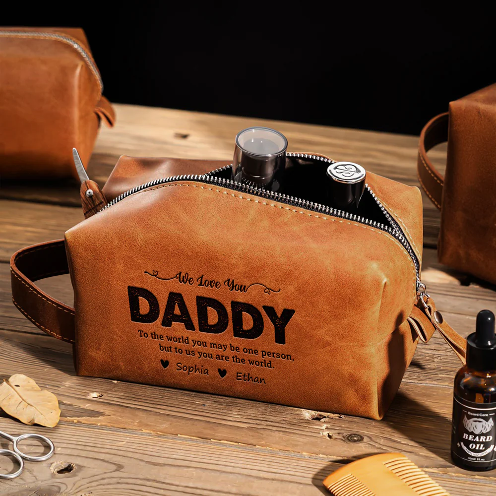 Personalized Daddy To Me You Are The World Engraved Leather Toiletry Bag HO82 894200 - Image 5