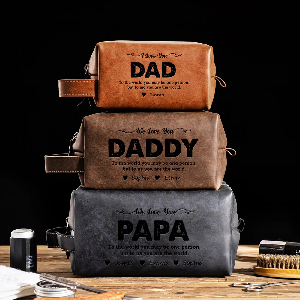 Personalized Daddy To Me You Are The World Engraved Leather Toiletry Bag HO82 894200 - Image 6