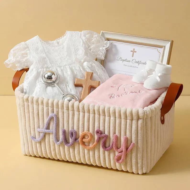 Personalized Embroidery Baby Storage Basket – Baby Shower Gift Knitted Wire Art HO82 903014 - Image 10