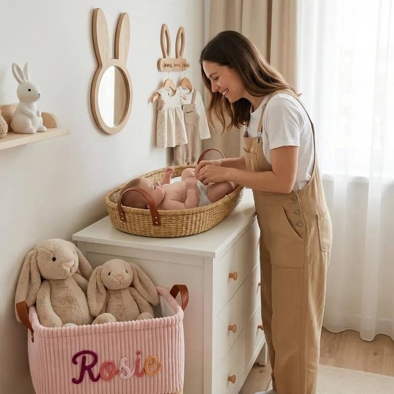 Personalized Embroidery Baby Storage Basket – Baby Shower Gift Knitted Wire Art HO82 903014 - Image 12