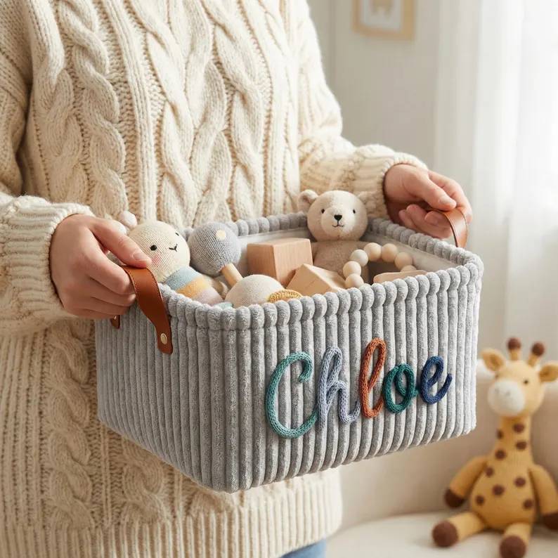 Personalized Embroidery Baby Storage Basket – Baby Shower Gift Knitted Wire Art HO82 903014 - Image 9