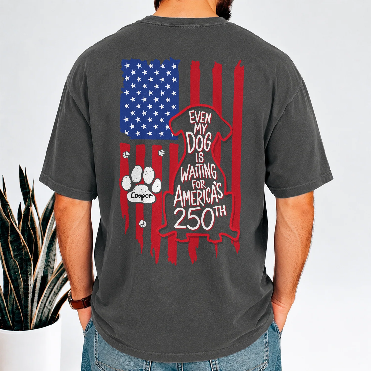 Personalized Even My Dog Is Waiting For America's 250th With US Flag Back Comfort Shirt - Gift For Dog Lovers HO82 902866