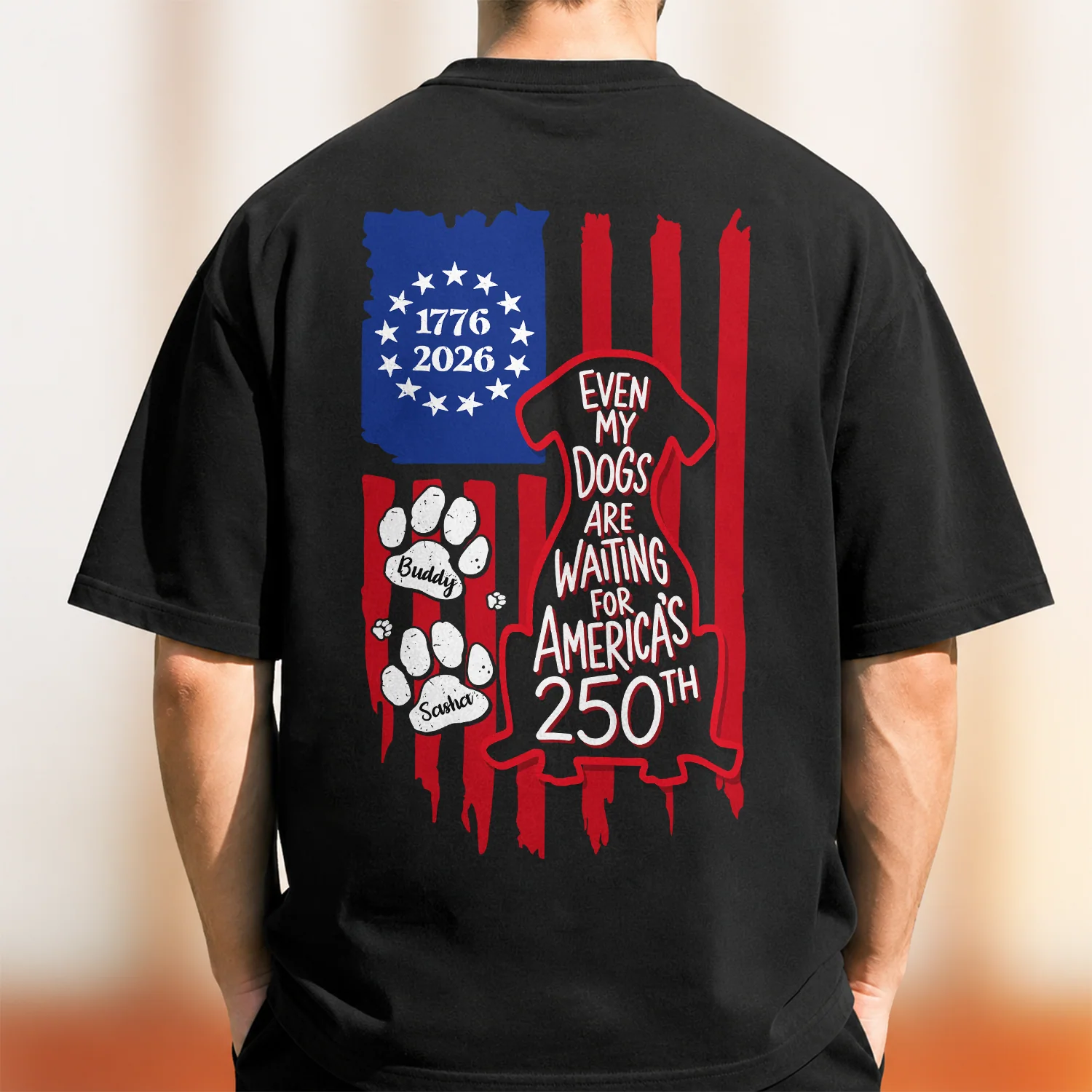 Personalized Even My Dog Is Waiting For America's 250th With US Flag Back Comfort Shirt - Gift For Dog Lovers HO82 902866 - Image 2