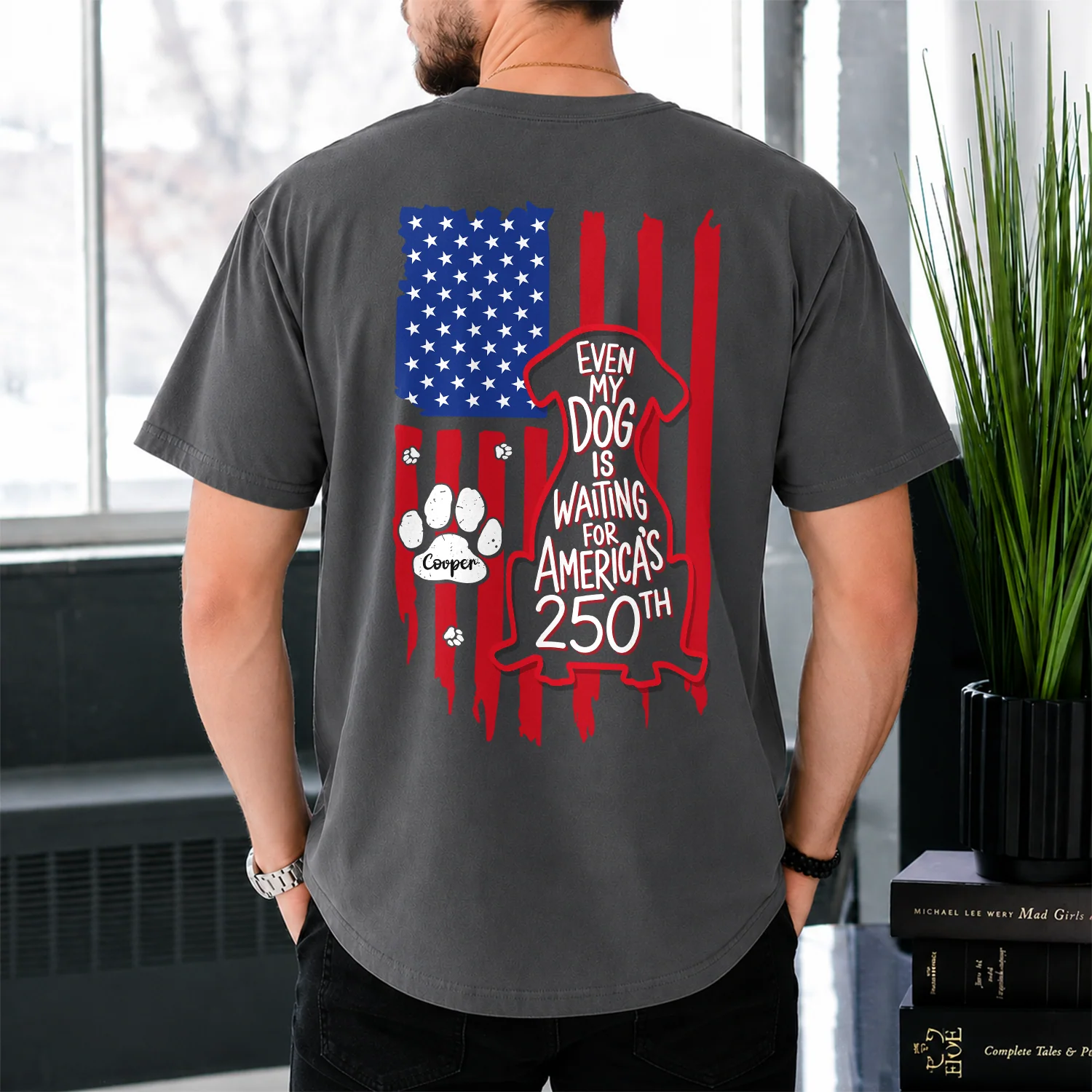Personalized Even My Dog Is Waiting For America's 250th With US Flag Back Comfort Shirt - Gift For Dog Lovers HO82 902866 - Image 3