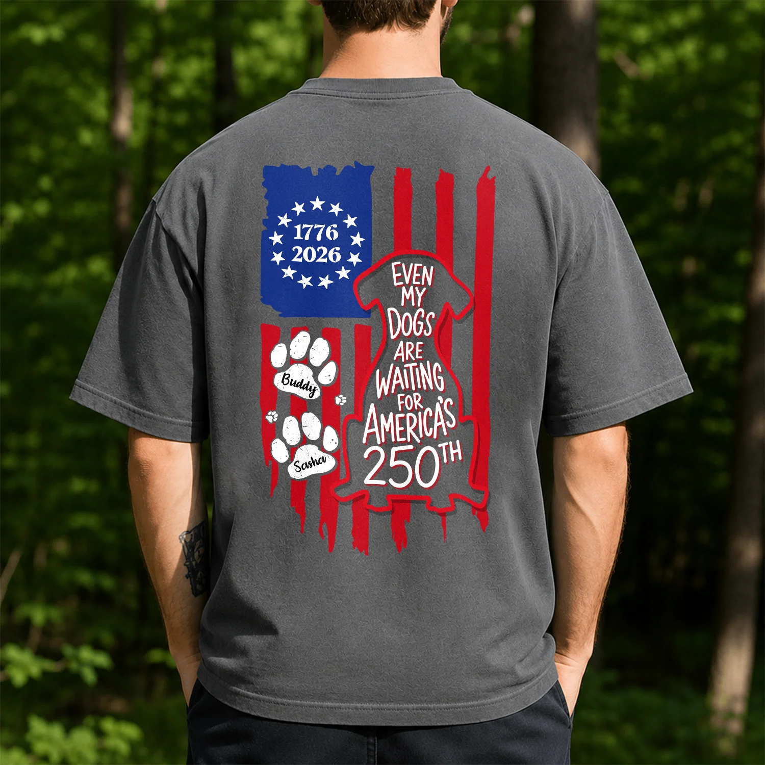 Personalized Even My Dog Is Waiting For America's 250th With US Flag Back Comfort Shirt - Gift For Dog Lovers HO82 902866 - Image 4