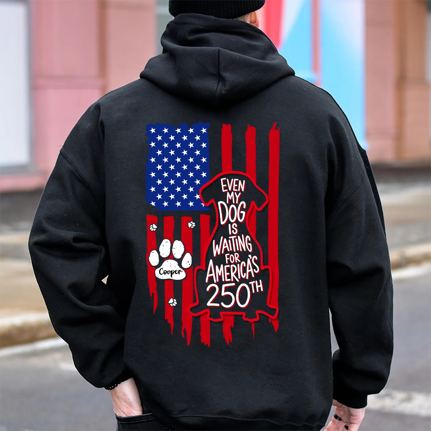 Personalized Even My Dog Is Waiting For America's 250th With US Flag Back Dark Shirt - Gift For Dog Lovers HO82 902864 - Image 3